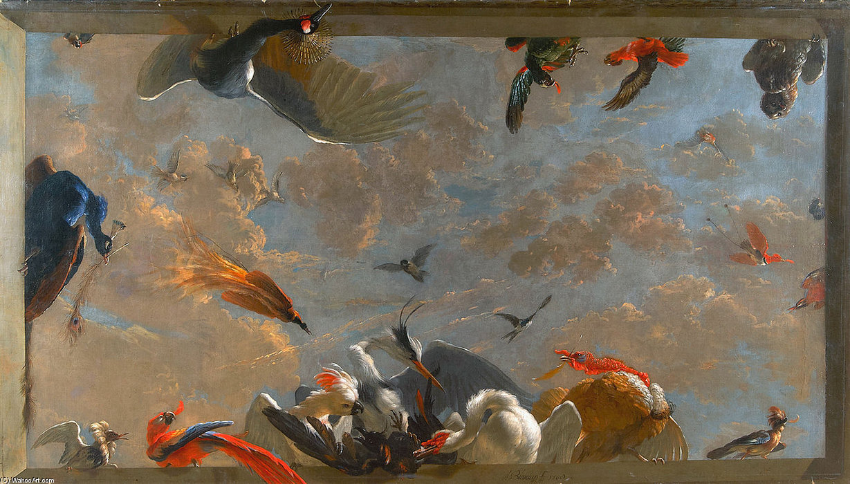 Wikioo.org - The Encyclopedia of Fine Arts - Painting, Artwork by Abraham Bisschop - Ceiling Piece With Birds
