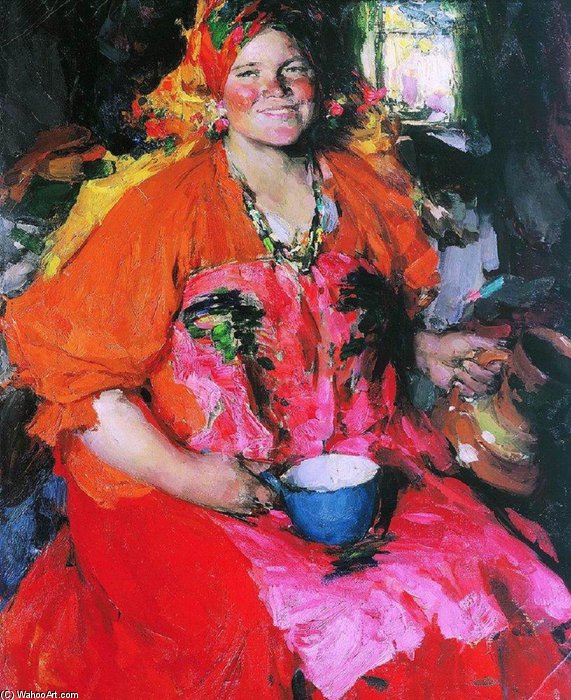 WikiOO.org - Encyclopedia of Fine Arts - Schilderen, Artwork Abram Efimovich Arkhipov - Girl With Jug