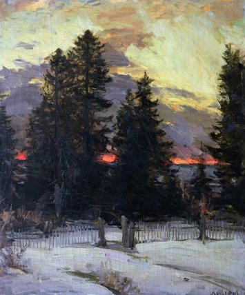 Wikioo.org – L'Encyclopédie des Beaux Arts - Peinture, Oeuvre de Abram Efimovich Arkhipov - Coucher du soleil plus  une  Hivernal  Paysage