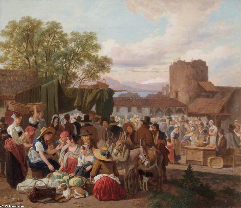 Wikioo.org - The Encyclopedia of Fine Arts - Painting, Artwork by Wolfgang-Adam Töpffer - An Italian Market Scene