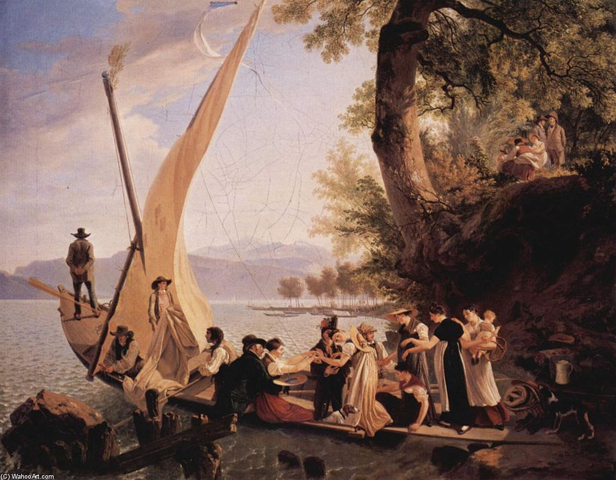 WikiOO.org - Encyclopedia of Fine Arts - Lukisan, Artwork Wolfgang-Adam Töpffer - The Embarkation Of The Wedding Party