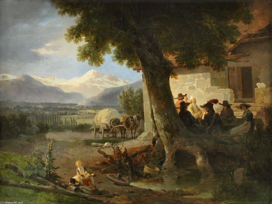 Wikioo.org - The Encyclopedia of Fine Arts - Painting, Artwork by Adam Wolfgang Töpffer - Vue Des Environs De Geneve Avec, Au Fond, Le Mont Blanc