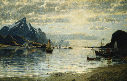 Wikioo.org - The Encyclopedia of Fine Arts - Painting, Artwork by Adelsteen Normann - A Fjord Scene With Sailing Vessels