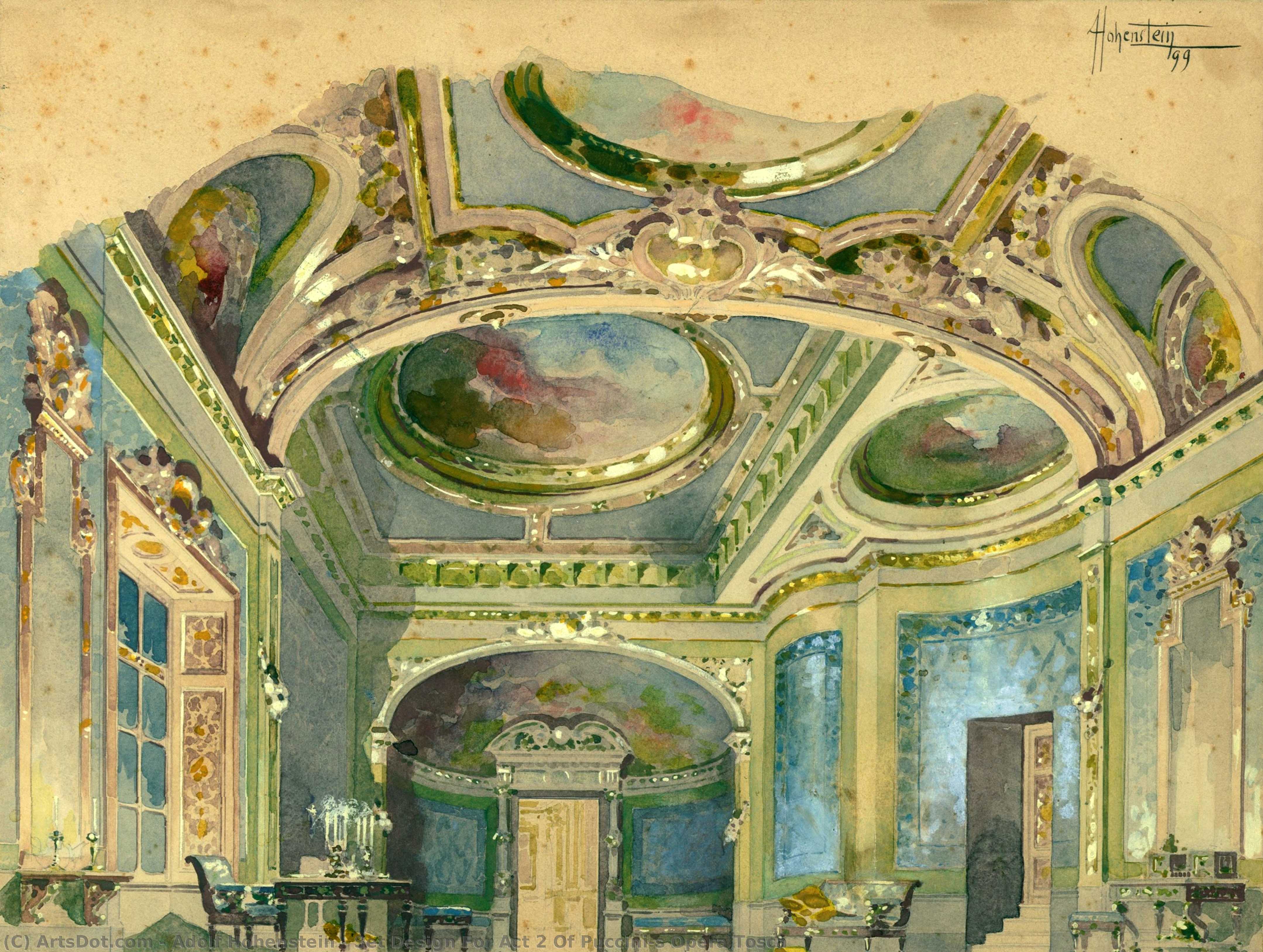 Wikioo.org - The Encyclopedia of Fine Arts - Painting, Artwork by Adolf Hohenstein - Set Design For Act 2 Of Puccini's Opera Tosca