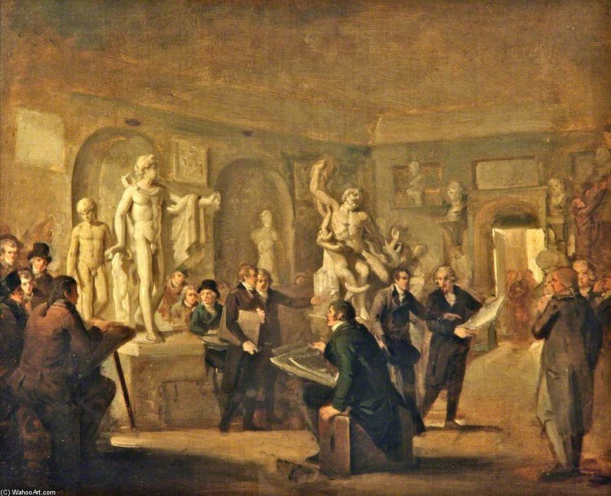 Wikioo.org - The Encyclopedia of Fine Arts - Painting, Artwork by Adriaan De Lelie - The Sculpture Gallery Of The Felix Meritis Society, Amsterdam