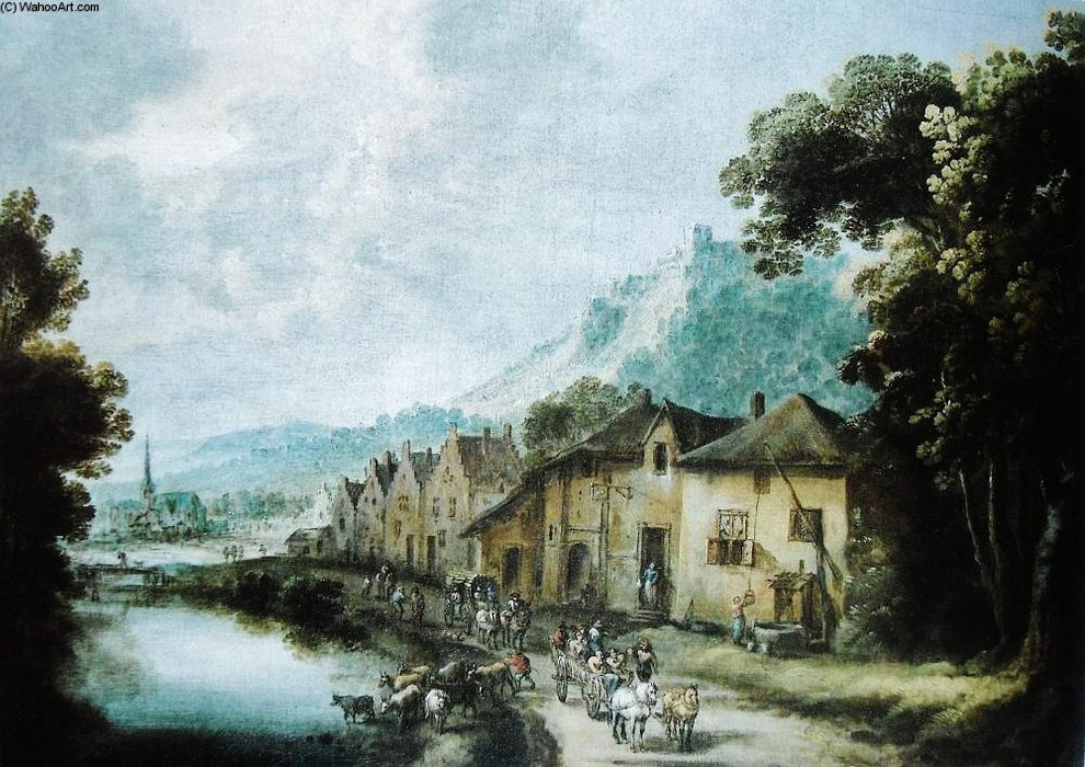 WikiOO.org - Εγκυκλοπαίδεια Καλών Τεχνών - Ζωγραφική, έργα τέχνης Adriaen Van Stalbemt - A River Village