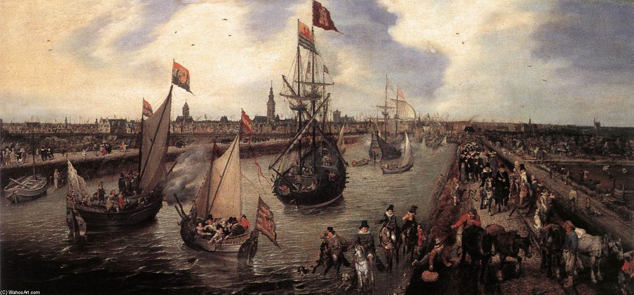 Wikioo.org - The Encyclopedia of Fine Arts - Painting, Artwork by Adriaen Pietersz Van De Venne - The Harbour Of Middelburg