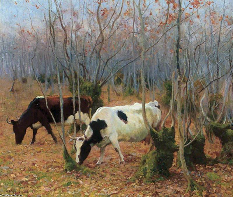 Wikioo.org - The Encyclopedia of Fine Arts - Painting, Artwork by Adrian Scott Stokes - Cows In A Copse