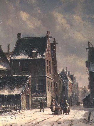 Wikioo.org - The Encyclopedia of Fine Arts - Painting, Artwork by Adrianus Eversen - A Dutch Town In Winter