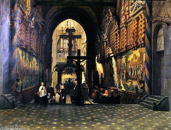 WikiOO.org - Encyclopedia of Fine Arts - Maalaus, taideteos Adrien Dauzats - Interior Of The Church Of Saint Gereon At Cologne