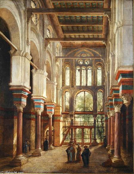 WikiOO.org - Encyclopedia of Fine Arts - Maalaus, taideteos Adrien Dauzats - Interior Of The Mosque Of El Mooristan In Cairo