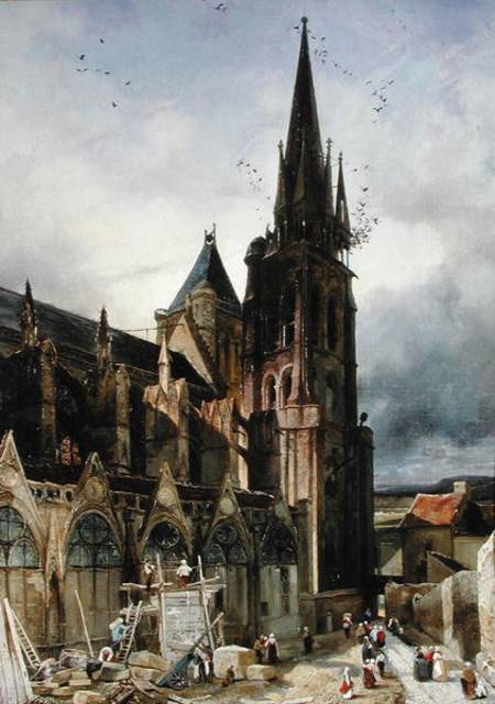Wikioo.org - The Encyclopedia of Fine Arts - Painting, Artwork by Adrien Dauzats - Restoring The Abbey Church Of St. Denis