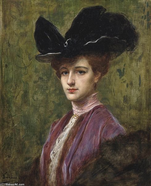 Wikioo.org - The Encyclopedia of Fine Arts - Painting, Artwork by Adrien Henri Tanoux - An Elegant Lady In A Black Hat