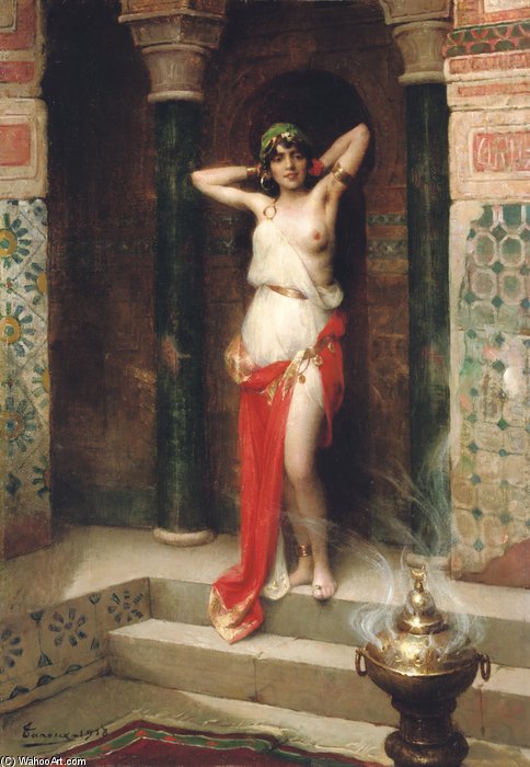 Wikioo.org - The Encyclopedia of Fine Arts - Painting, Artwork by Adrien Henri Tanoux - The Harem Beauty