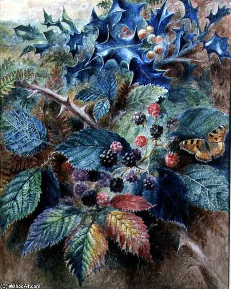 Wikioo.org - The Encyclopedia of Fine Arts - Painting, Artwork by Albrecht Durer - Blackberries And Holly With A Butterfly