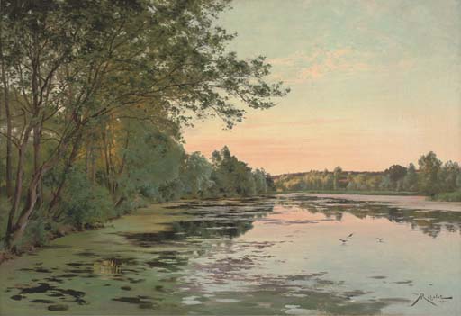 WikiOO.org - Encyclopedia of Fine Arts - Maalaus, taideteos Albert Gabriel Rigolot - Still Waters At Dusk