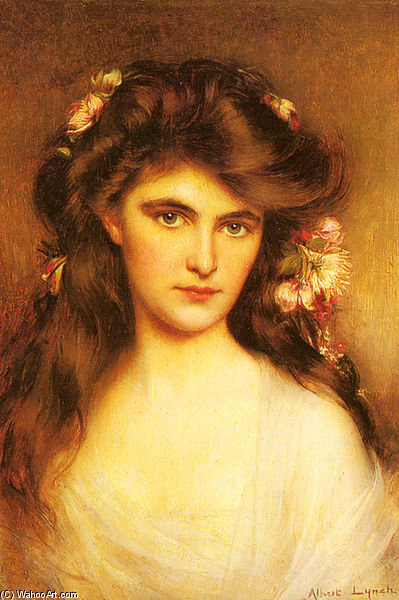 Wikioo.org - The Encyclopedia of Fine Arts - Painting, Artwork by Albert Lynch - A Young Beauty With Flowers In Her Hair