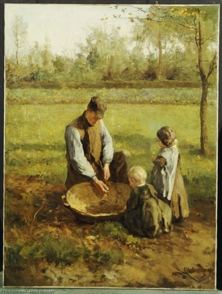 WikiOO.org - Enciclopédia das Belas Artes - Pintura, Arte por Albert Neuhuys - Watching Father Work -