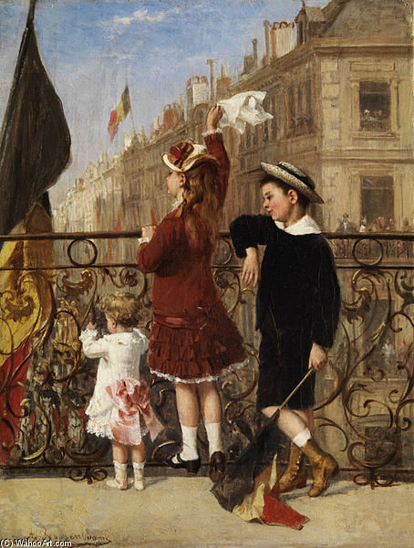 WikiOO.org - دایره المعارف هنرهای زیبا - نقاشی، آثار هنری Albert Roosenboom - Children Waving At A Festival In The City