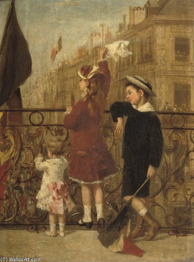 Wikioo.org - The Encyclopedia of Fine Arts - Painting, Artwork by Albert Roosenboom - Waving To The Procession, Brussels