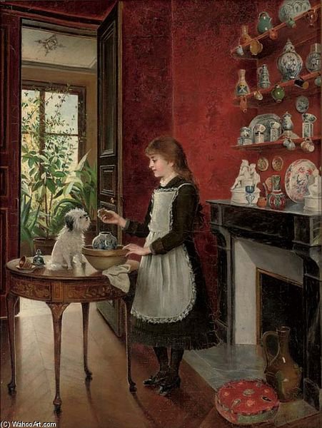 Wikoo.org - موسوعة الفنون الجميلة - اللوحة، العمل الفني Albert Roosenboom - Young Girl With Her Dog