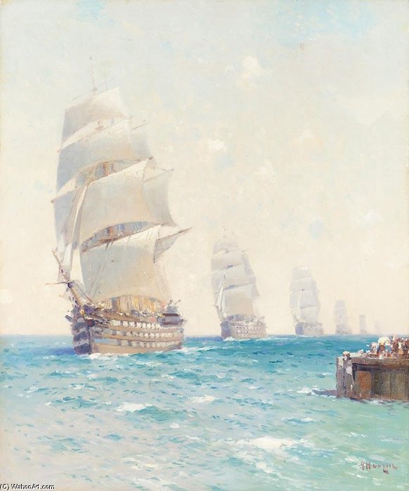 Wikioo.org - The Encyclopedia of Fine Arts - Painting, Artwork by Aleksei Vasilievich Hanzen - Tall Ships On The Ocean