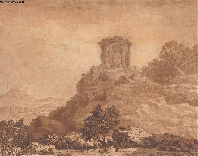 Wikioo.org - The Encyclopedia of Fine Arts - Painting, Artwork by Alexander Cozens - Landscape With A Ruined Temple