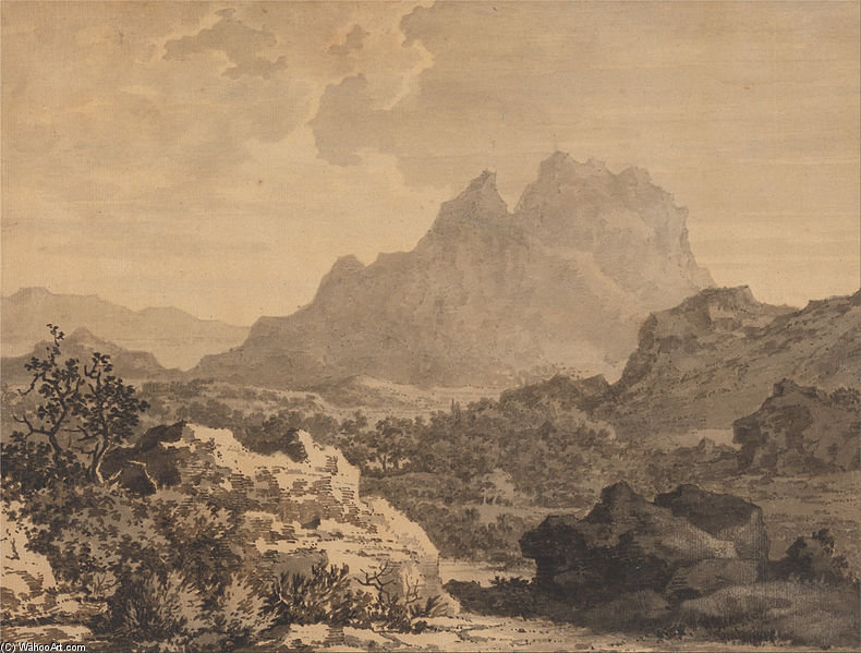 Wikioo.org - The Encyclopedia of Fine Arts - Painting, Artwork by Alexander Cozens - Mountainous Landscape