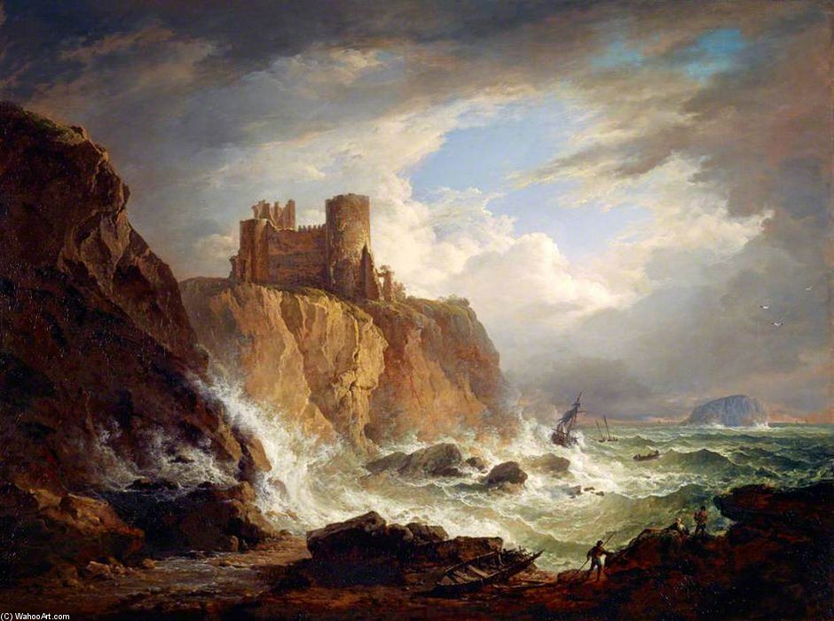 WikiOO.org – 美術百科全書 - 繪畫，作品 Alexander Nasmyth - 视图的Tantallon城堡与低音摇滚