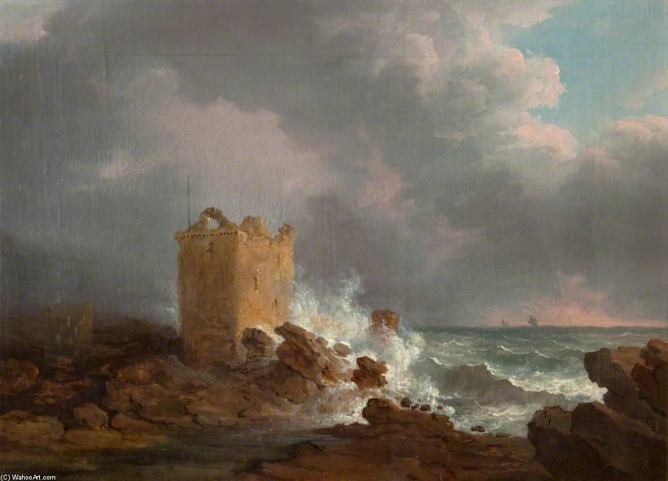 Wikoo.org - موسوعة الفنون الجميلة - اللوحة، العمل الفني Alexander Nasmyth - Broughty Castle, During A Storm