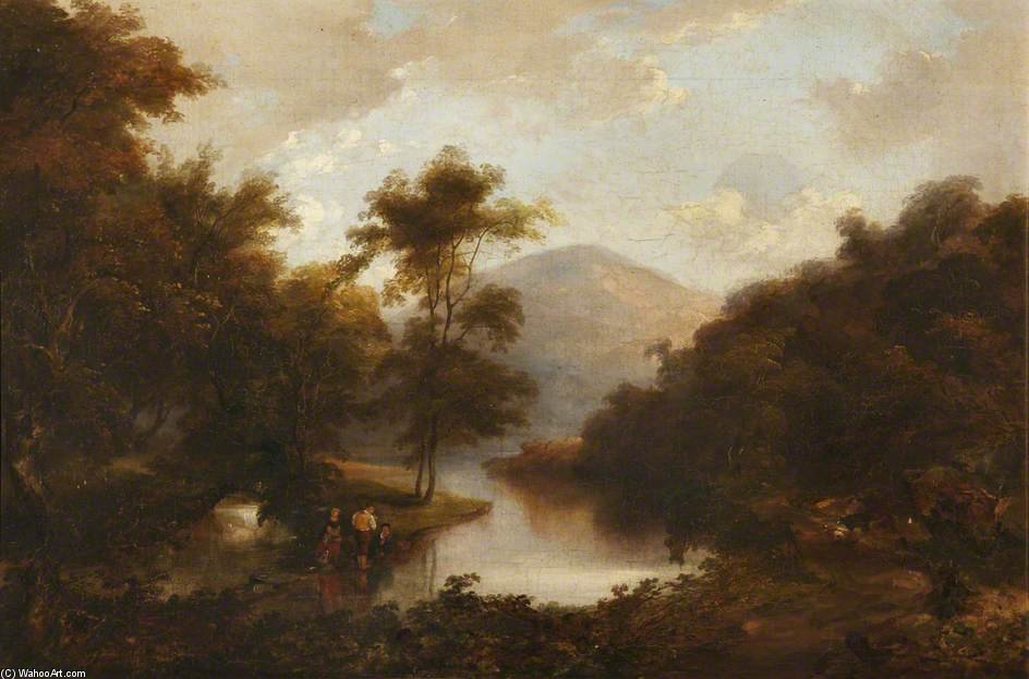 Wikioo.org - The Encyclopedia of Fine Arts - Painting, Artwork by Alexander Nasmyth - Figures By A River In A Mountainous Landscape