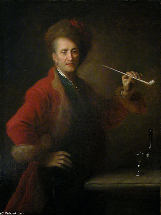 Wikioo.org - The Encyclopedia of Fine Arts - Painting, Artwork by Alexis Grimou - Portrait D'homme En Costume Polonais, Une Pipe A La Main