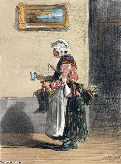 Wikioo.org - The Encyclopedia of Fine Arts - Painting, Artwork by Alfred Andre Geniole - The Cleaning Lady