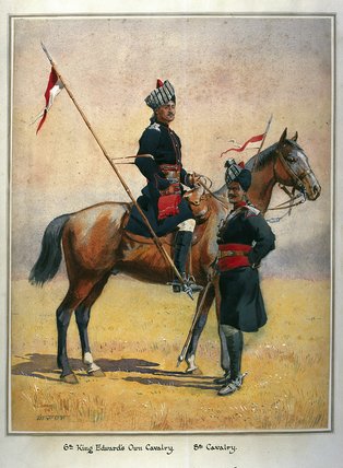 Wikioo.org - The Encyclopedia of Fine Arts - Painting, Artwork by Alfred Crowdy Lovett - Soldiers Of The 6th Edward's Own Cavalry And The