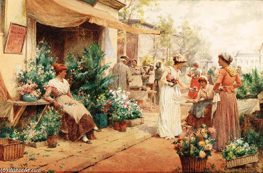 Wikioo.org - The Encyclopedia of Fine Arts - Painting, Artwork by Alfred I Glendening - Parisienne Flower Market