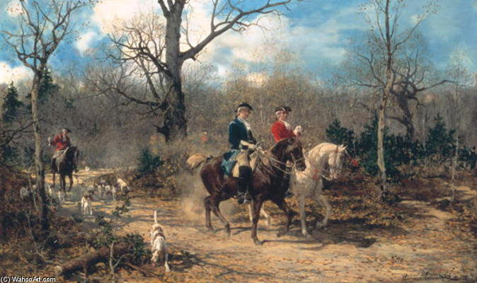 Wikioo.org - The Encyclopedia of Fine Arts - Painting, Artwork by Alfred Wierusz Kowalski - The Autumn Ride -