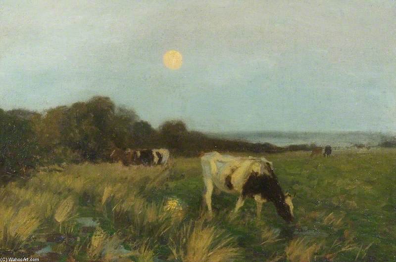 WikiOO.org - Encyclopedia of Fine Arts - Maalaus, taideteos Algernon Talmage - Cattle In Moonlight