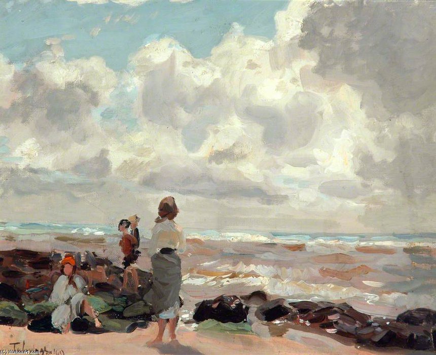 Wikioo.org – L'Enciclopedia delle Belle Arti - Pittura, Opere di Algernon Talmage - figure su Un  roccioso  spiaggia