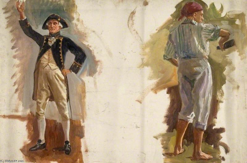 WikiOO.org - 백과 사전 - 회화, 삽화 Algernon Talmage - Sketches Of Two Figures For 'the Founding Of Australia'