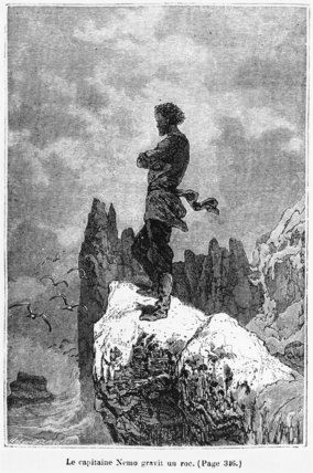 WikiOO.org - Енциклопедия за изящни изкуства - Живопис, Произведения на изкуството Alphonse Marie Adolphe De Neuville - Captain Nemo Climbing A Rock