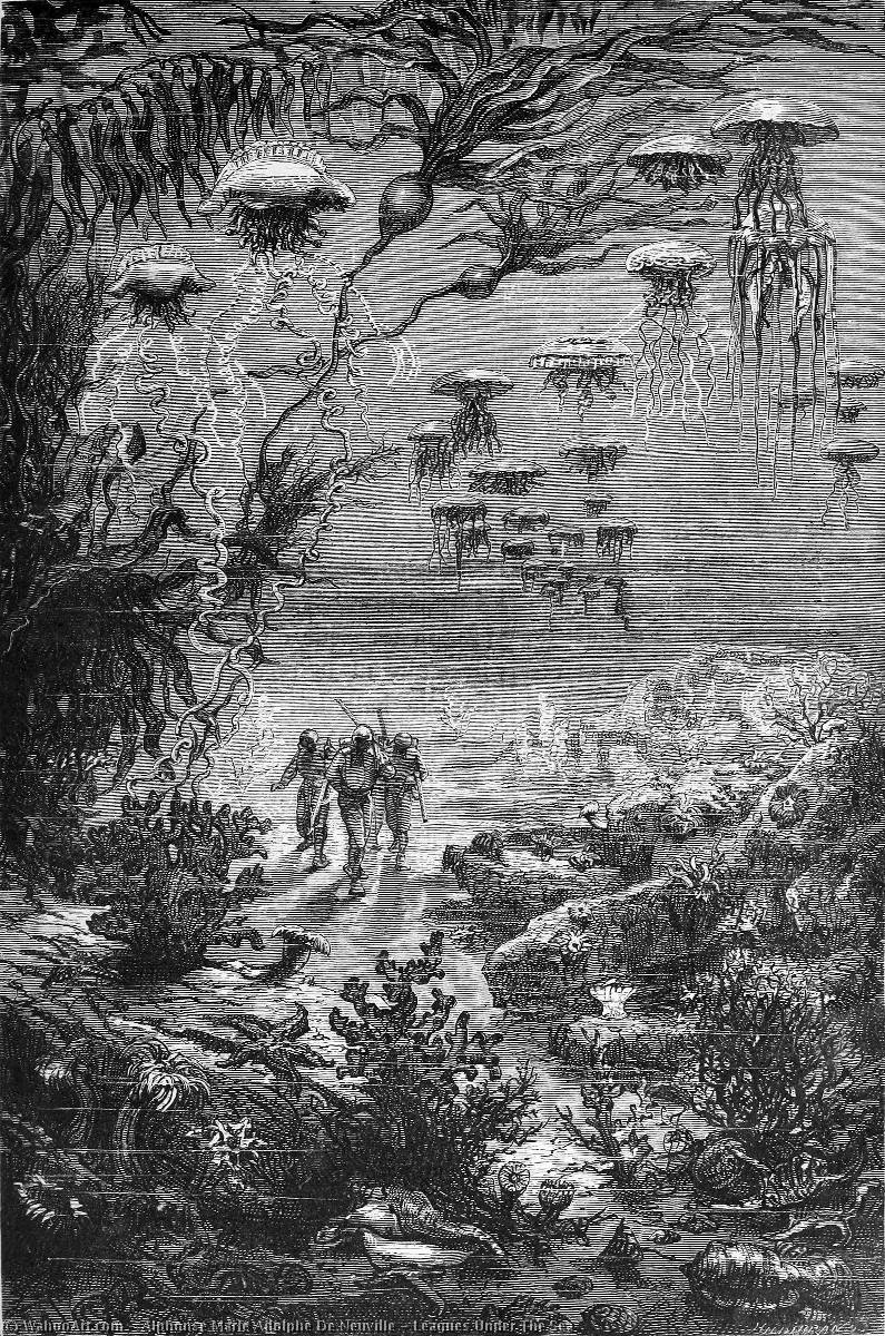 Wikioo.org – L'Encyclopédie des Beaux Arts - Peinture, Oeuvre de Alphonse Marie Adolphe De Neuville - ligues sous  la  mer