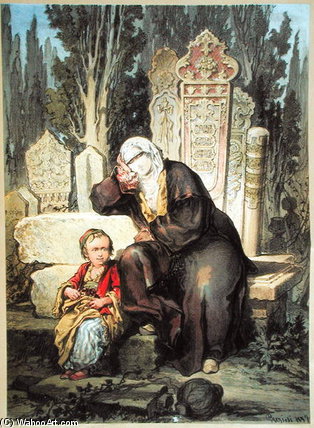 WikiOO.org – 美術百科全書 - 繪畫，作品 Count Amadeo Preziosi - 一个墓地在君士坦丁堡