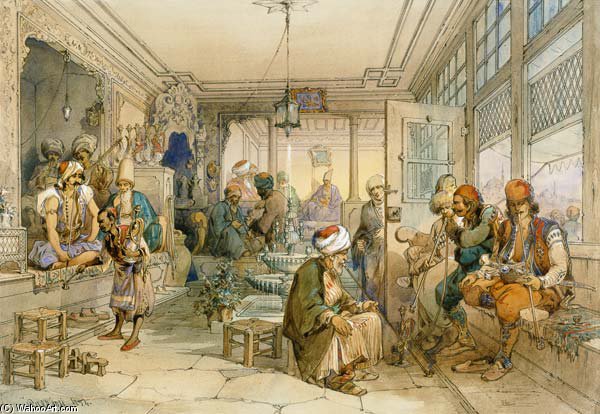 Wikioo.org - The Encyclopedia of Fine Arts - Painting, Artwork by Count Amadeo Preziosi - A Coffee House, Constantinople