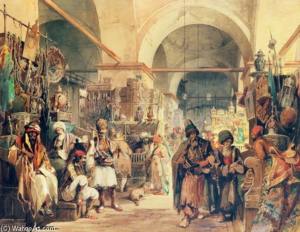 Wikioo.org - The Encyclopedia of Fine Arts - Painting, Artwork by Amadeo Preziosi - A Turkish Bazaar,