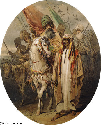 Wikioo.org – L'Encyclopédie des Beaux Arts - Peinture, Oeuvre de Amadeo Preziosi - Guerriers arabes Advancing