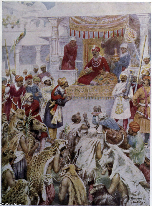 Wikioo.org - The Encyclopedia of Fine Arts - Painting, Artwork by Ambrose Dudley - Caption The Khan Jahan Shows Akbar His Princely Captives