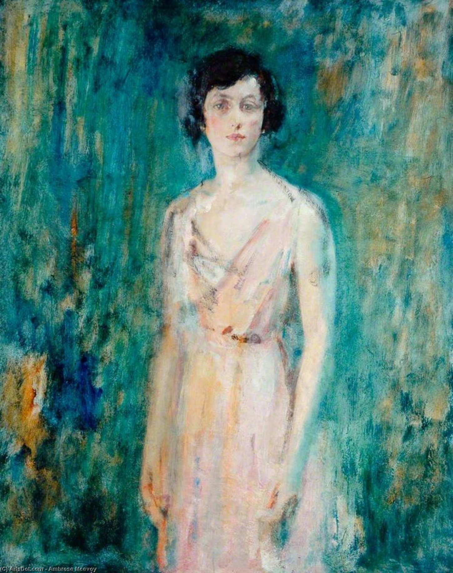Wikioo.org - The Encyclopedia of Fine Arts - Painting, Artwork by Ambrose Mcevoy - Lady In A Pink Dress