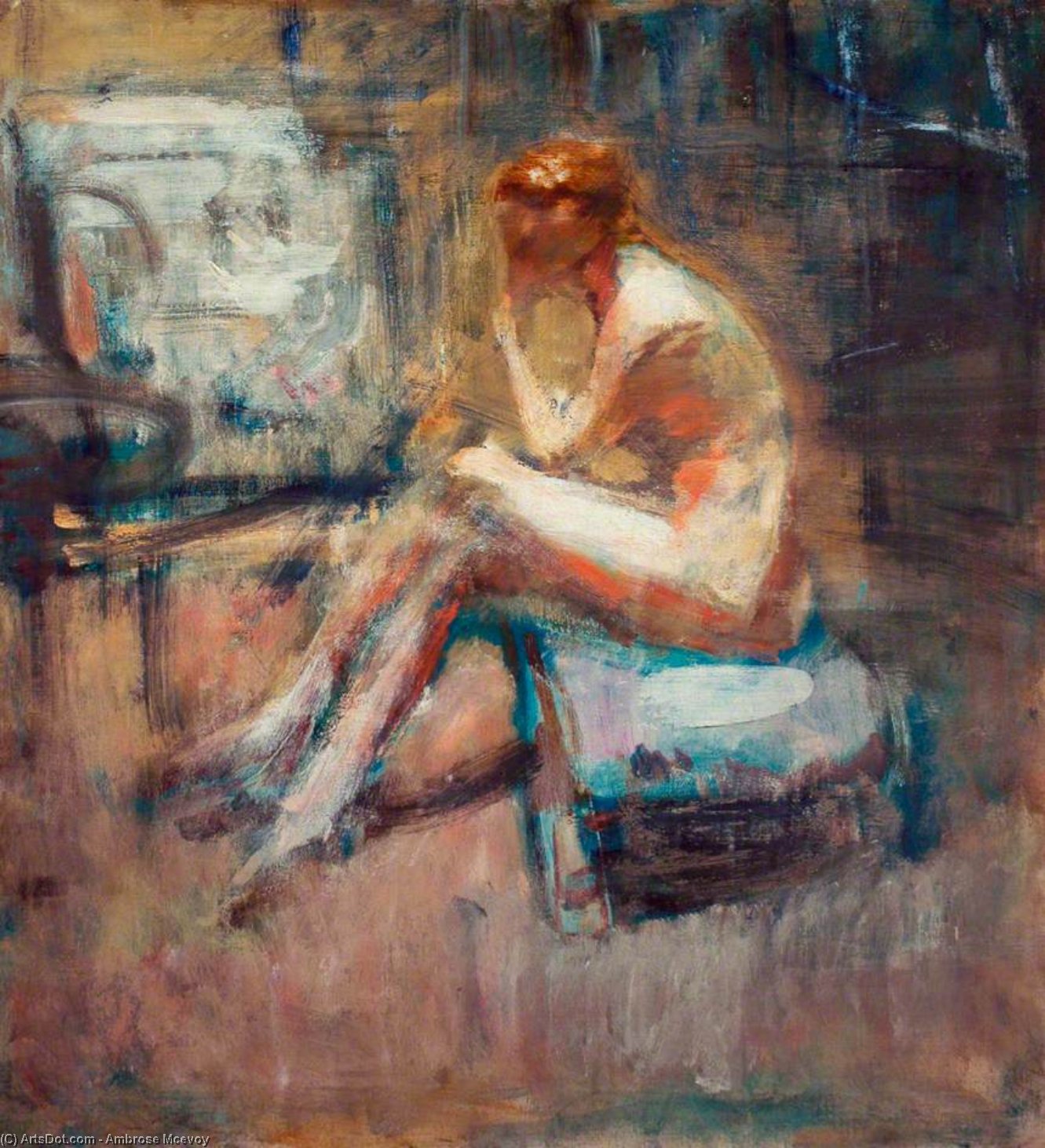 Wikioo.org – La Enciclopedia de las Bellas Artes - Pintura, Obras de arte de Ambrose Mcevoy - asentado desnuda