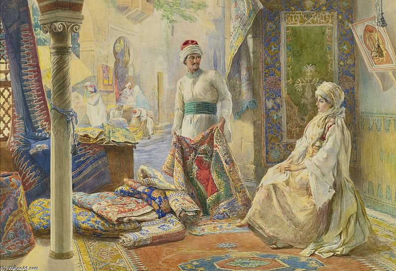 Wikioo.org - The Encyclopedia of Fine Arts - Painting, Artwork by Amedeo Momo Simonetti - The Rug Merchant