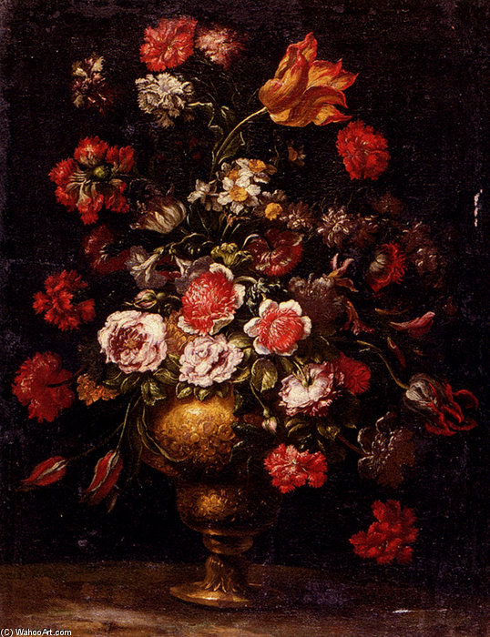 Wikioo.org - The Encyclopedia of Fine Arts - Painting, Artwork by Andrea Scacciati - Still Life Of Flowers In A Gilt Vase